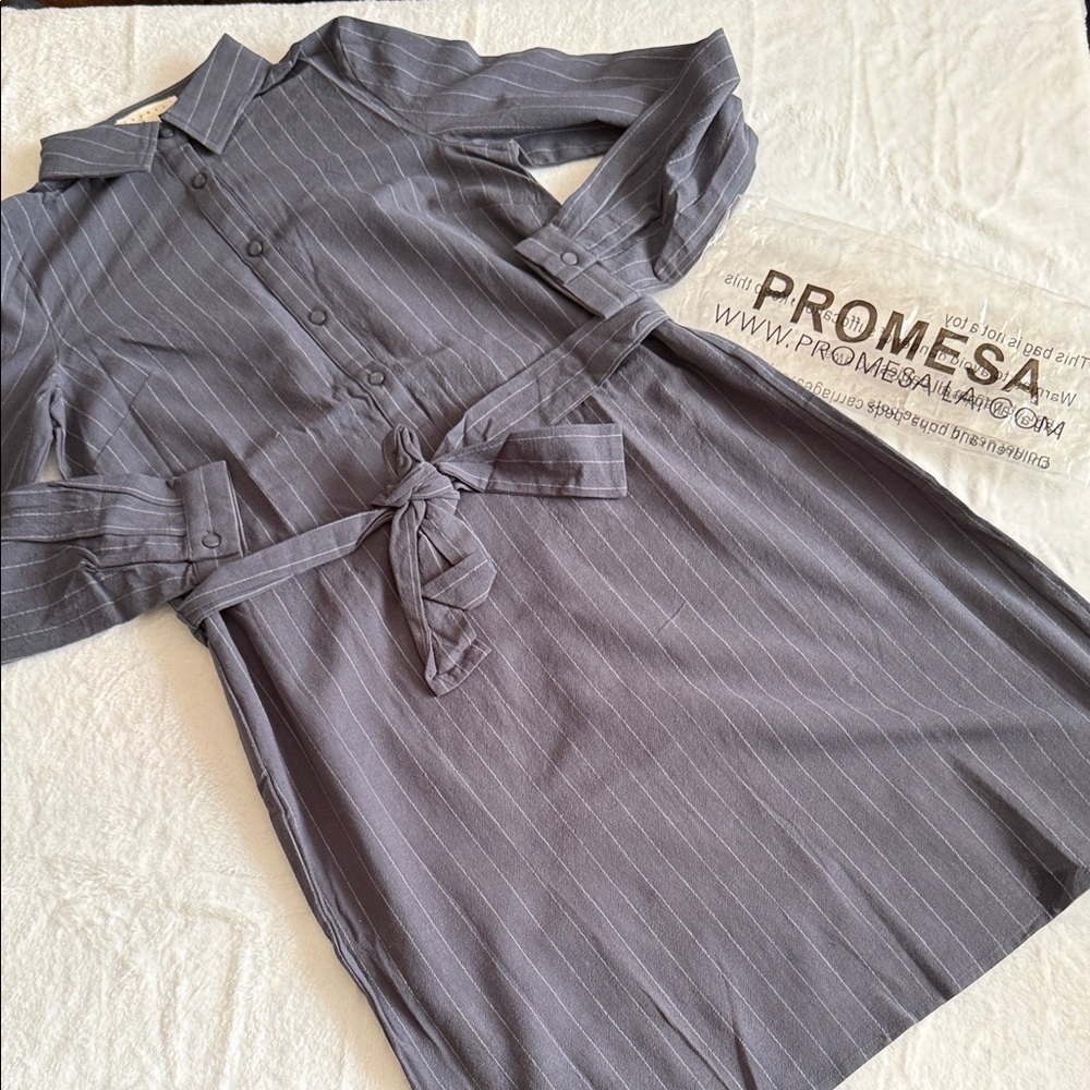 Promesa Charcoal Pinstripe Shirt Dress 🆕
